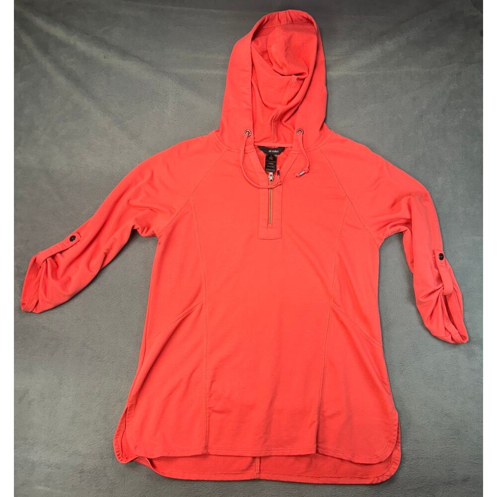Ali Miles Quarter Zip Hooded Sweatshirt Women's Small Coral Casual Comfy Holiday